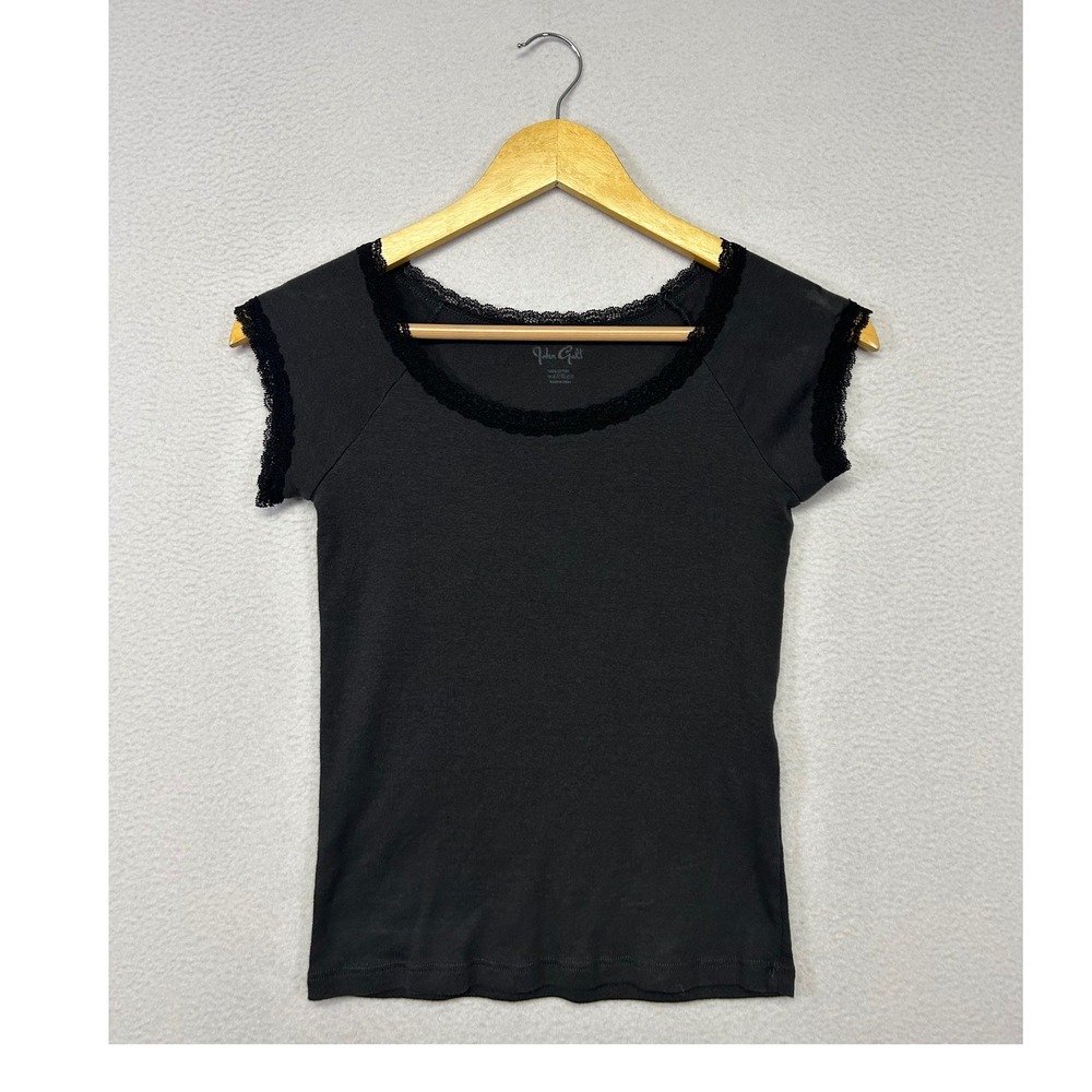 Coquette Balletcore John Galt Brandy Melville Womens OS Black Lace Trim Cap Tee